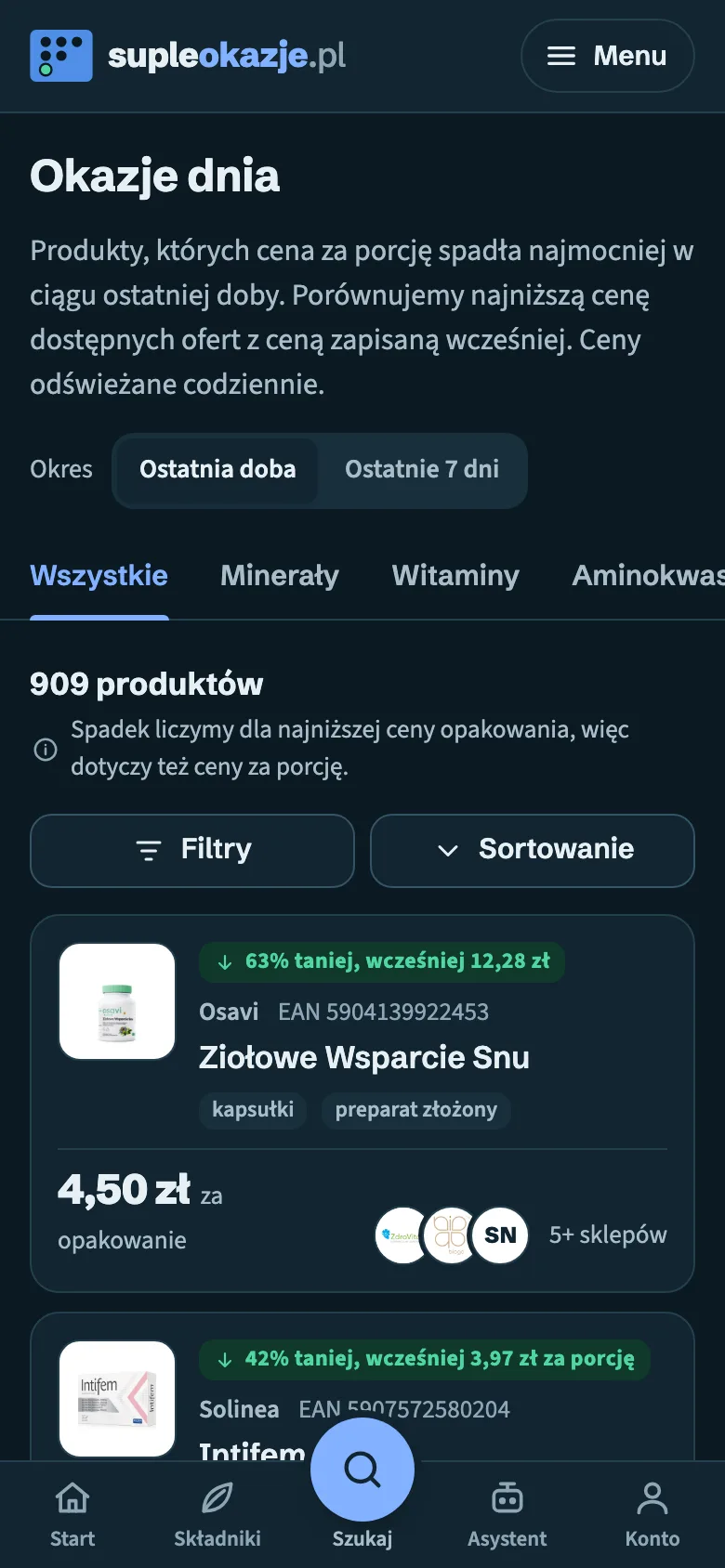 Lista okazji dnia z największymi spadkami cen