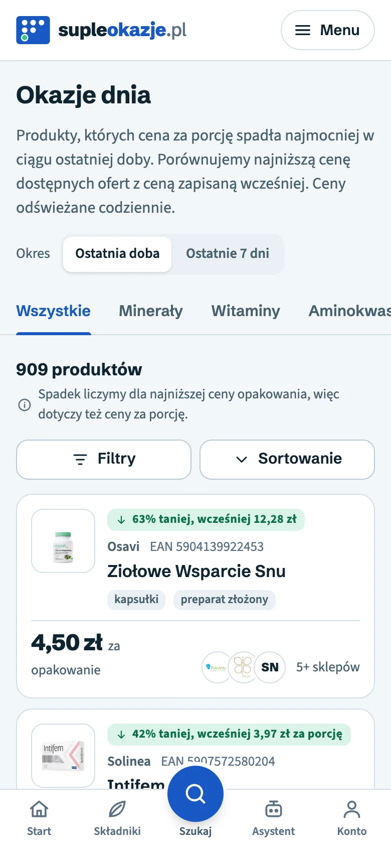 Lista okazji dnia z największymi spadkami cen